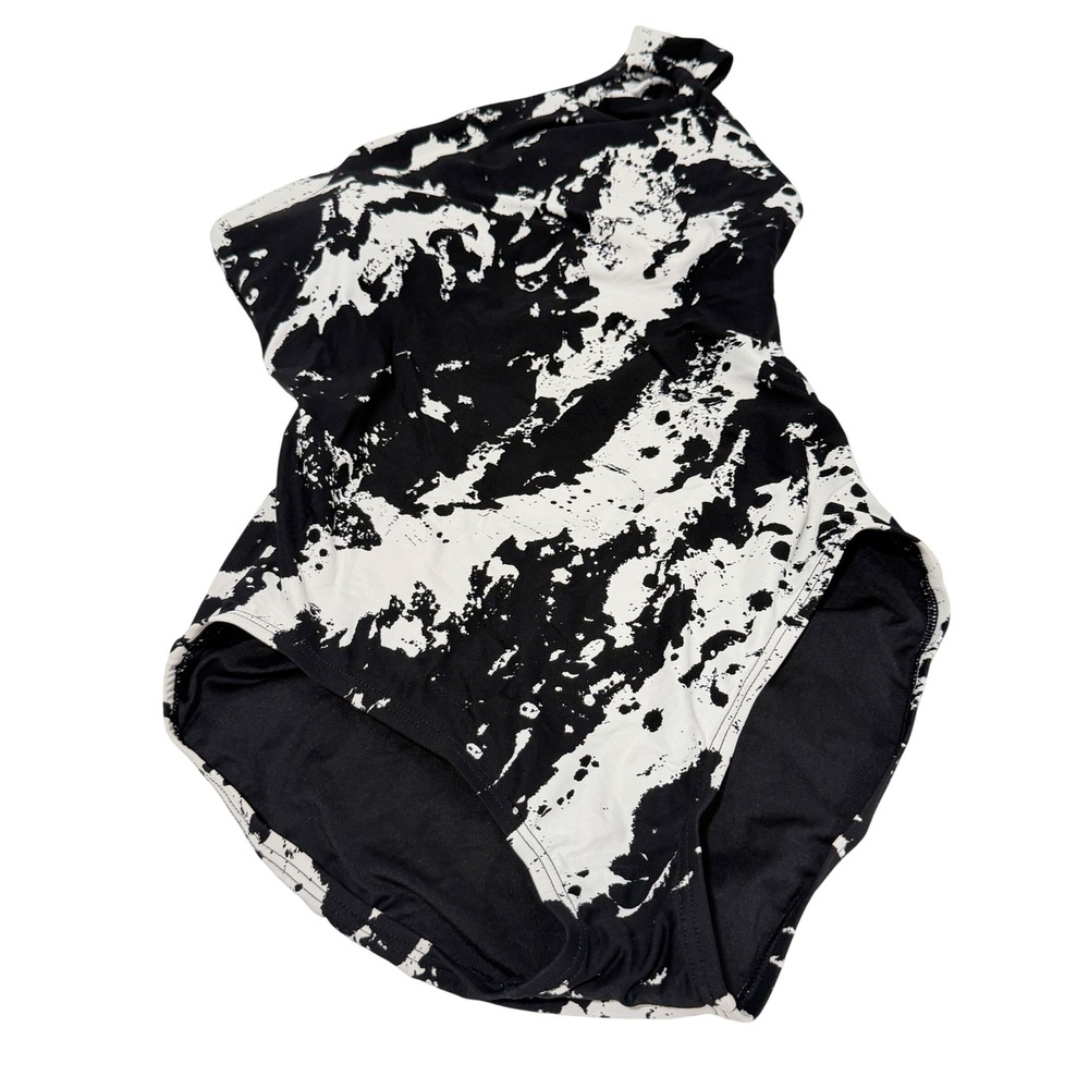 Carmen‎ Marc Valvo One Shoulder Cutout One Piece Swimsuit Black White C1M120A 10